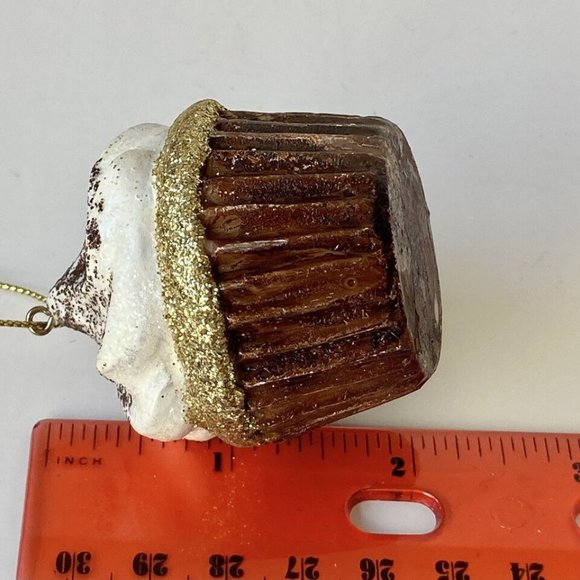 Chocolate Cupcake Christmas Tree Ornament Glitter Sparkling Vanilla Frosting - Picture 10 of 11